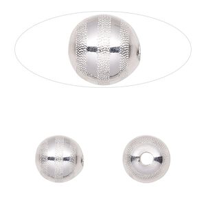 Bead, sterling silver, 10mm round with laser-cut lines design. Sold per pkg of 2.