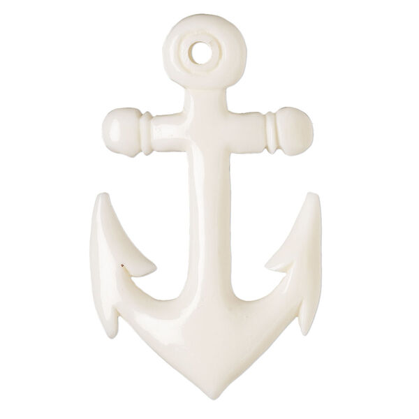Focal, bone (bleached), 49x30mm hand-cut single-sided carved anchor, Mohs hardness 2-1/2. Sold individually. image number 0