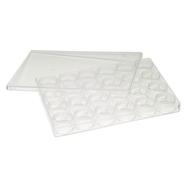 Organizer, plastic, clear, 9-3/8 x 6-3/8 x 1-inch rectangle, (24) 1-1/2 x 3/4 inch round vials with twist-off lids. Sold individually. image number 1