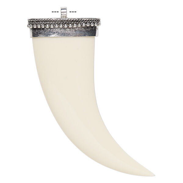 Focal, resin and antique silver-finished brass, ivory, 2-3/4 x 2-inch single-sided talon with flat back. Sold individually. image number 0