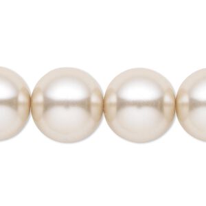 Bead, crystal pearl, beige, 16mm round. Sold per 15-1/2" to 16" strand, approximately 25 beads.