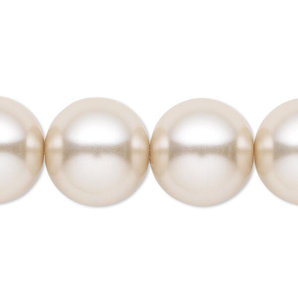 Bead, crystal pearl, beige, 16mm round. Sold per 15-1/2" to 16" strand, approximately 25 beads. image number 0