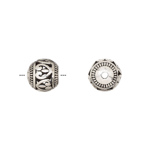 Bead, silver-finished brass, 9.5mm round with heart cutout. Sold per pkg of 2. image number 0
