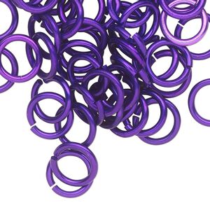 Jump ring, anodized tempered aluminum, purple, 10mm round, 7.2mm inside diameter, 15 gauge. Sold per pkg of 100.