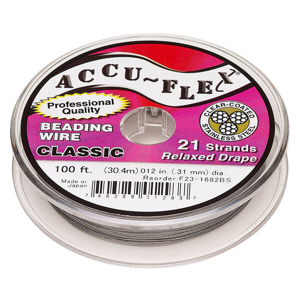 Beading wire, Accu-Flex®, nylon and stainless steel, clear, 21 strand, 0.012-inch diameter. Sold per 100-foot spool. image number 0