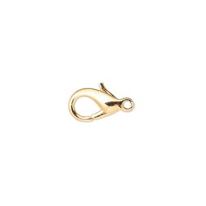 Clasp lobster claw 1pkg100 gold-plated, 13x8mm, brass 1-strand