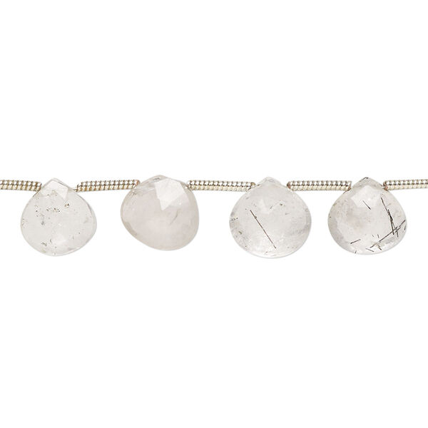 Tourmalinated quartz 1pkg19, hand-cut top-drilled faceted puffed teardrop bead natural 8x7mm-9x8mm image number 0