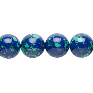 Bead, resin, dark blue / green / turquoise blue, 12mm round. Sold per 15" to 16" strand.