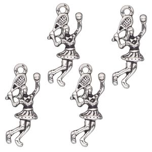 Charm, antique silver-finished "pewter" (zinc-based alloy), 21x10mm single-sided tennis player. Sold per pkg of 4.