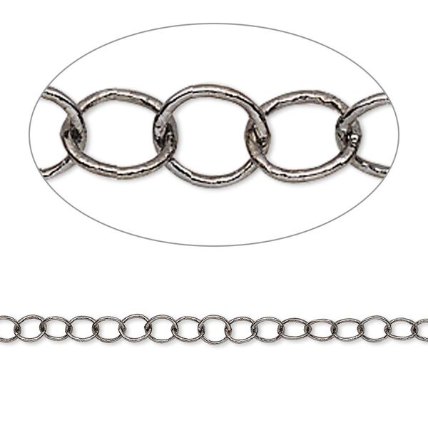 Chain, gunmetal-plated brass, 3mm round cable. Sold per 50-foot spool. image number 0
