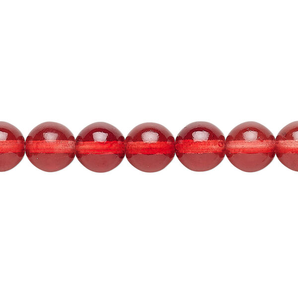 Bead, Czech dipped décor glass druk, red, 8mm round. Sold per 15-1/2" to 16" strand. image number 0