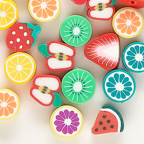 Bead mix, polymer clay, multicolored, 9-12x9mm fruit. Sold per pkg of 27. image number 0