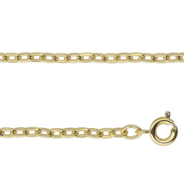 Chain, gold-finished steel, 3mm cable, 23 inches with springring clasp. Sold individually. image number 0