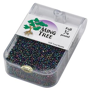 Seed bead, Ming Tree™, glass, pkg/1/4 pound, #11 round, opaque rainbow peacock.