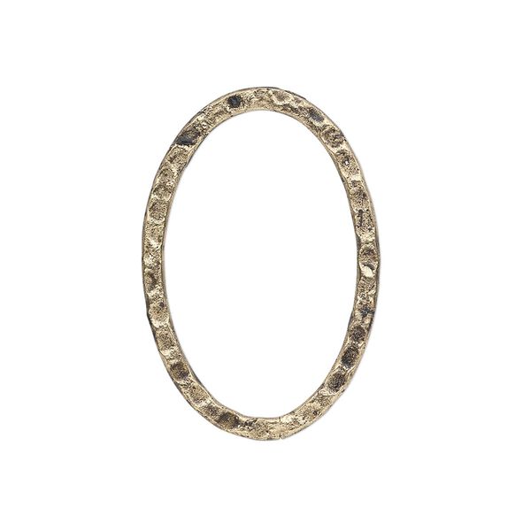 Focal, antique gold-plated steel, 30x20mm double-sided hammered flat open oval. Sold per pkg of 8. image number 0