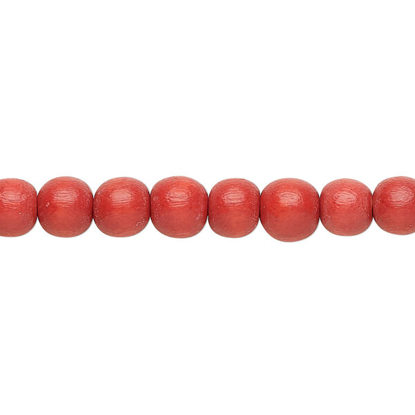 Bead, Taiwanese cheesewood (dyed / waxed), dark orange, 5-6mm round. Sold per pkg of (2) 15-1/2" to 16" strands. image number 0