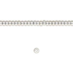 Bead, silver-finished brass, 3x2mm rondelle. Sold per 8-inch strand.