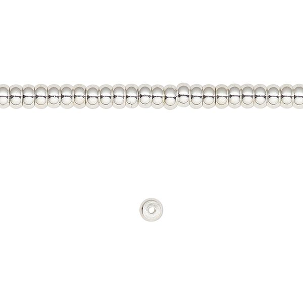 Bead, silver-finished brass, 3x2mm rondelle. Sold per 8-inch strand. image number 0
