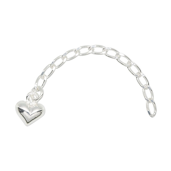 Extender chain, sterling silver, 5x3mm long cable link with 6.5x5mm heart, 2 inches. Sold individually. image number 0