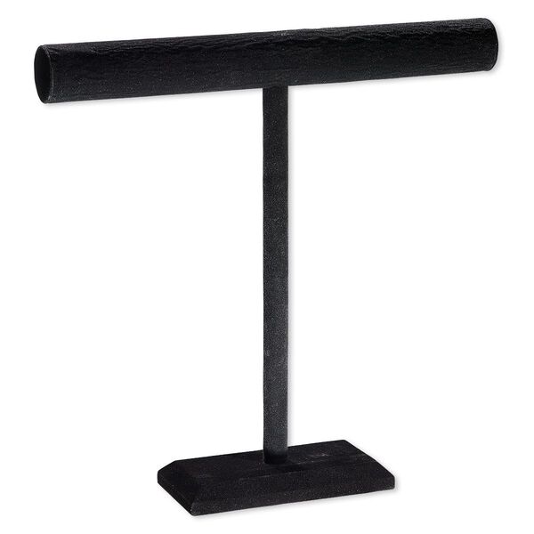 Display, necklace, velveteen and wood, black, 17 x 16-1/2 x 4 inches with 2-inch bar. Sold individually. image number 0