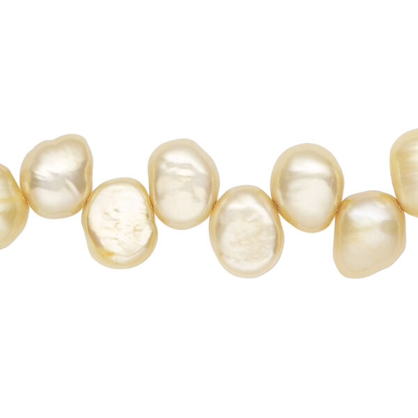 Pearl, cultured freshwater (dyed), antique ivory, 8x7mm-11x8mm top-drilled flat-sided rice with 0.4-0.5mm hole, D grade, Mohs hardness 2-1/2 to 4. Sold per 14-inch strand. image number 0