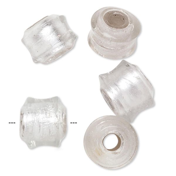 Bead, glass, clear with silver-colored foil, 20x18mm-24x22mm spool with 5-8mm hole. Sold per pkg of 5. image number 0