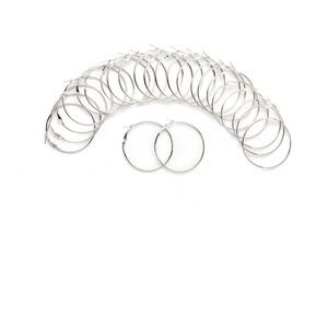 Earring, silver-plated steel and stainless steel, 50mm round hoop with hinged closure. Sold per pkg of 12 pairs.