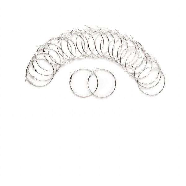 Earring, silver-plated steel and stainless steel, 50mm round hoop with hinged closure. Sold per pkg of 12 pairs. image number 0