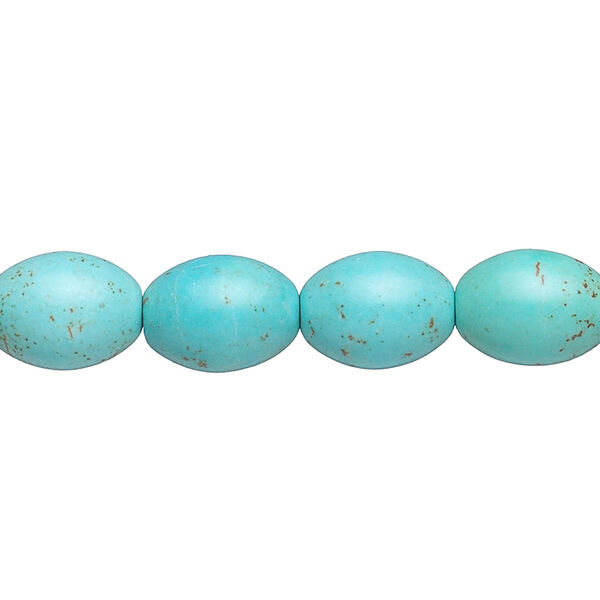 Bead, magnesite (dyed / stabilized), blue-green, 11x8mm-12x10mm oval, C- grade, Mohs hardness 3-1/2 to 4. Sold per 16-inch strand. image number 0