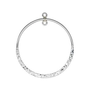 Drop, sterling silver, 27mm double-sided hammered flat open round with loop. Sold individually.