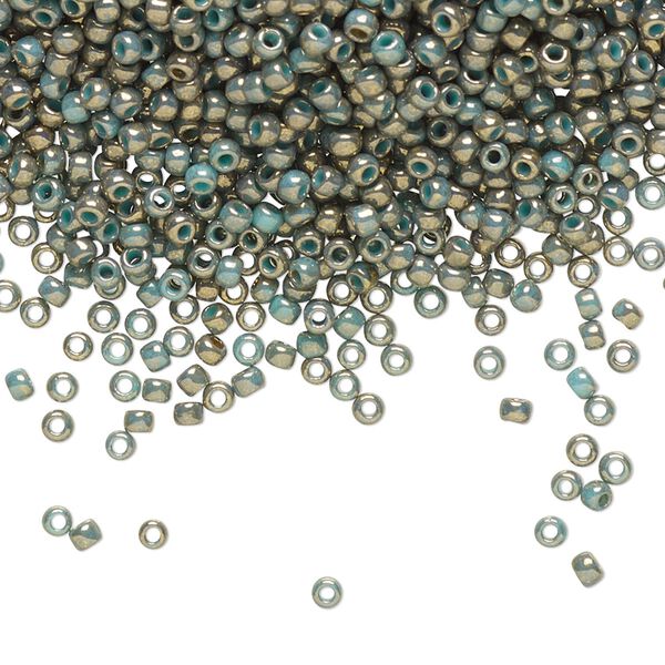 Seed bead, TOHO BEADS®, glass, pkg/7.5g, #11 round, opaque gilded marble turquoise (TR-11-1703). image number 0
