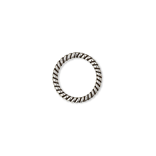 Jump ring, antiqued sterling silver, 14mm soldered twisted round, 11.5mm inside diameter, 15 gauge. Sold per pkg of 2. image number 0