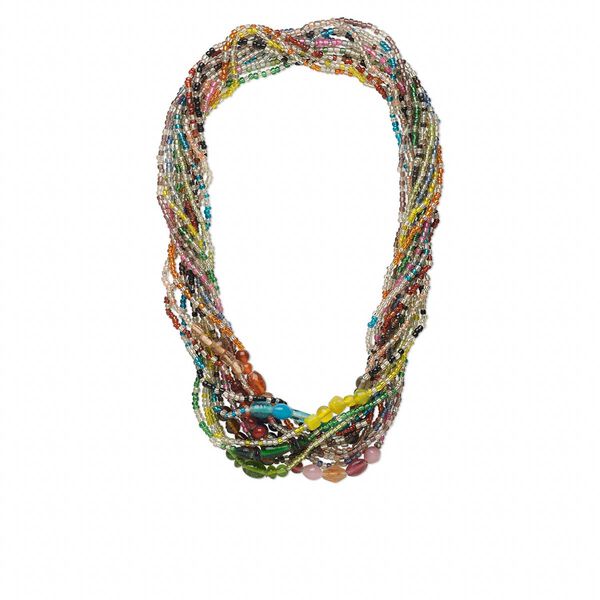 Necklace mix, glass, mixed colors, 3-10mm multi-shape, 27-inch continuous loop. Sold per pkg of 12. image number 0
