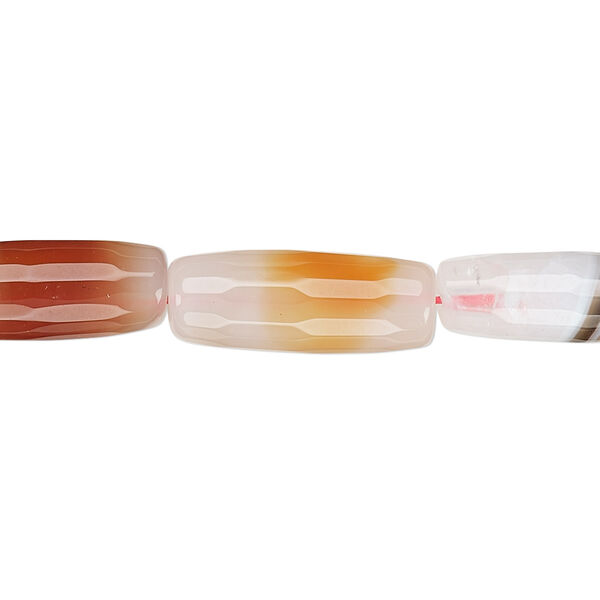 Bead, red and black agate (dyed / heated), 19x7mm-20x8mm faceted round tube, B- grade, Mohs hardness 6-1/2 to 7. Sold per 15" to 16" strand. image number 0