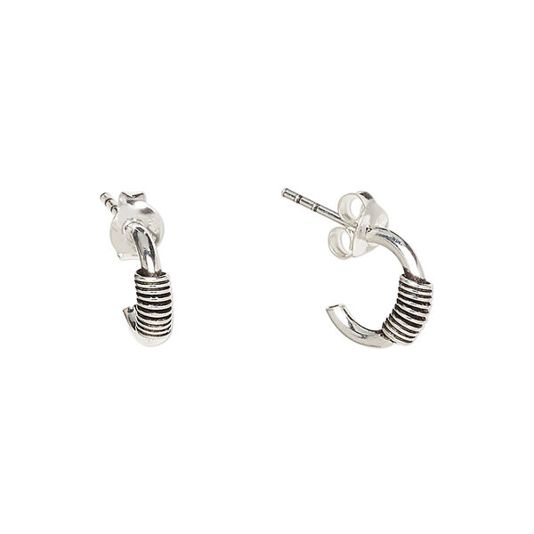Earstud, Create Compliments®, antiqued sterling silver, 10.5mm half hoop with wire-wrapped design. Sold per pair. image number 0