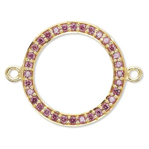 Link, garnet (natural) and gold-finished sterling silver, 20mm single-sided open round. Sold individually.