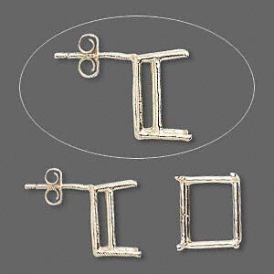 Earstud 1pkg2 Sure-Set™ 14Kt gold, 12x10mm emerald cut / pre-notched 4-prong basket-style setting / earnuts, 1 pair