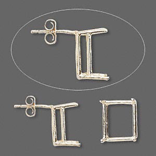 Earstud, Sure-Set™, 14Kt gold, 12x10mm with 4-prong emerald-cut basket setting. Sold per pair. image number 0