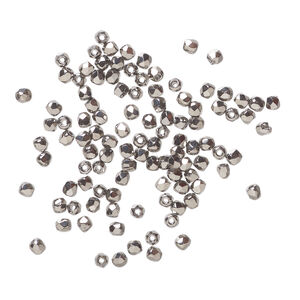 Bead 1pkg100, fire-polished, metallic grey glass, opaque clear, 2mm faceted round.