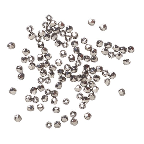 Bead 1pkg100, fire-polished, metallic grey glass, opaque clear, 2mm faceted round. image number 0