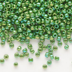 Seed bead, Dyna-Mites™, glass, opaque rainbow jade green, #8 round. Sold per 40-gram pkg.