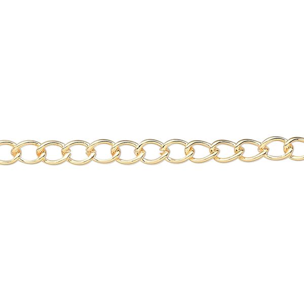 Chain, gold-plated brass, 3.5mm curb. Sold per pkg of 5 feet. image number 0