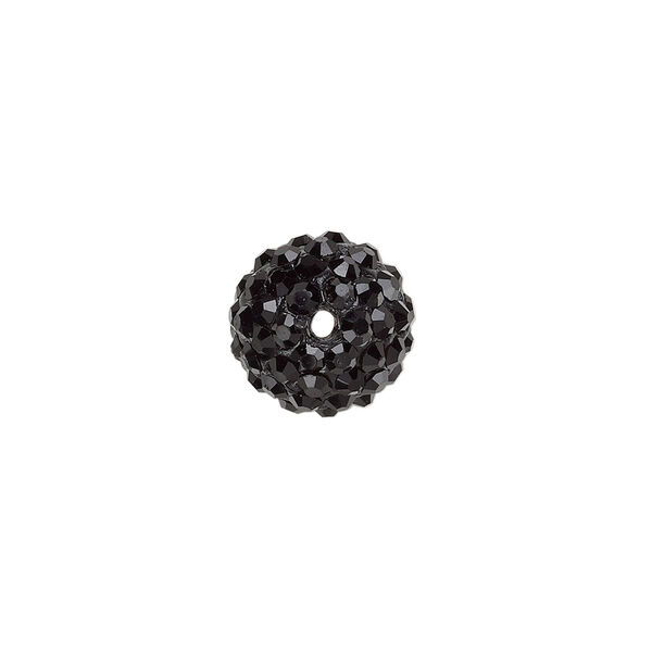 Bead, glass rhinestone / epoxy / resin, black, 12mm round. Sold individually. image number 1