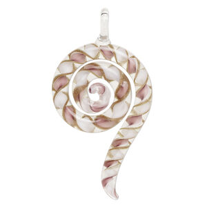 Focal, lampworked glass 1pkg1, translucent and transparent light purple / white / clear with copper-colored glitter, 3x1.5 inch swirl.