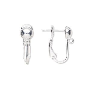 Earring 1pkg10 silver-plated, 18mm hinged / 6mm ball / closed loop, 21 gauge brass 5 pair