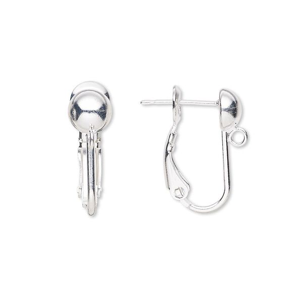 Earring 1pkg10 silver-plated, 18mm hinged / 6mm ball / closed loop, 21 gauge brass 5 pair image number 0