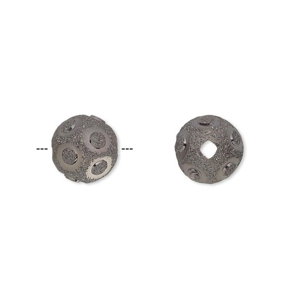 Bead, gunmetal-plated brass, 10mm diamond-cut stardust round with circles. Sold per pkg of 10. image number 0