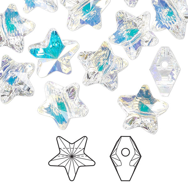Bead 12pk crystal AB, Crystal Passions® 12mm star 5714 image number 0