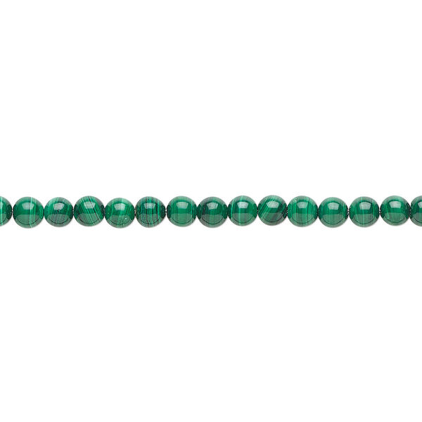 Bead, malachite (natural), 4mm round, B grade, Mohs hardness 3-1/2 to 4. Sold per 8-inch strand, approximately 45 beads. image number 0