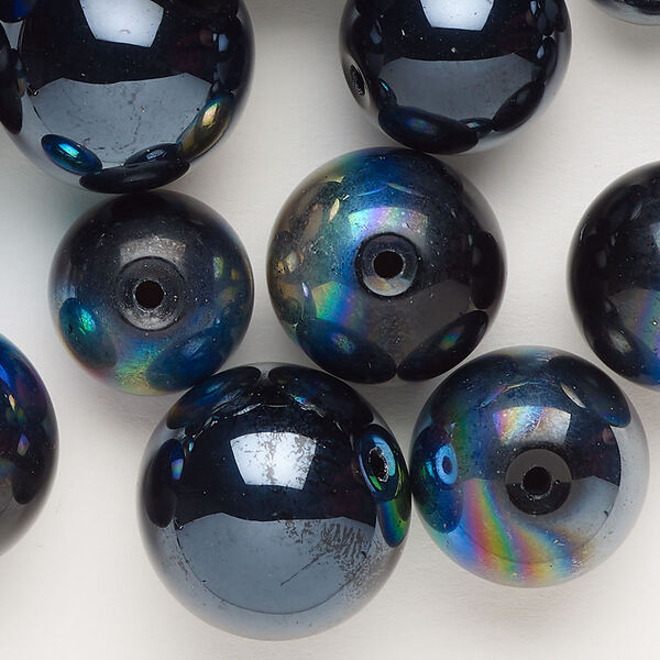 Bead mix, glass, pkg/6 ounce, opaque multi-black, 12-18mm round. image number 0